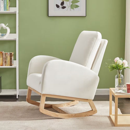 Viva Atelier Serenade Beige Velvet Rocking Chair with Organizer