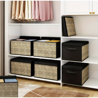 Viva Vanity Essentials – 4PCS Green Rattan Fabric Storage Bins with Lids