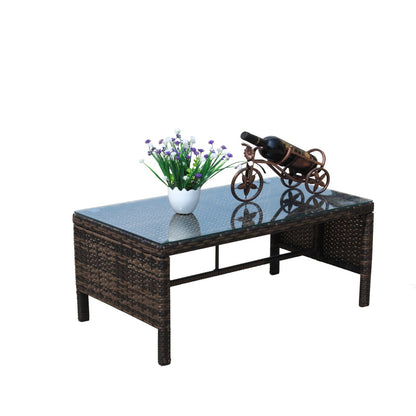 Outdoor Patio Coffee Table with Clear Tempered Glass - Elegant & Durable Design