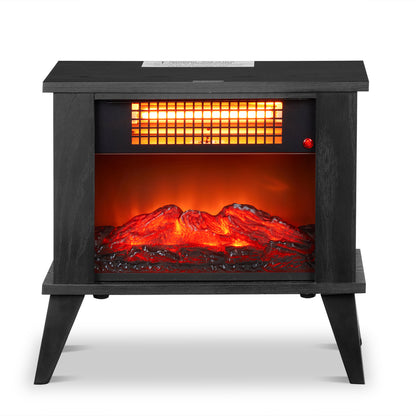 ZOKOP HT1287B 15'' Freestanding Electric Fireplace - Elegant Black Wood Finish, 1000W Quartz Tube Heater with Dual Temperature Control