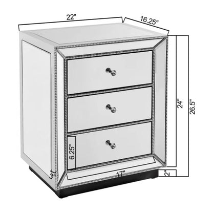 Elegant Silver Mirror Three-Drawer Cabinet – A Perfect Blend of Style and Functionality