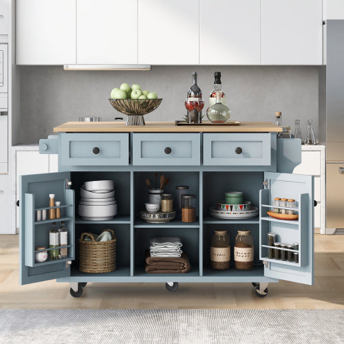 Viva Atelier Meridian Flex Rubberwood Kitchen Trolley with Folding Leaf Countertops