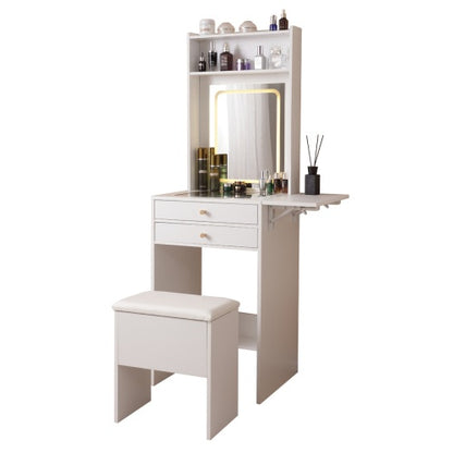 Illuminated Elegance: White Vanity Desk with Lighted Mirror & Ample Storage