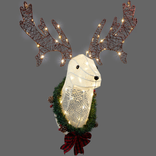 Deer Head Flower Wreath Wall Mounted Warm White Light – Elegant & Cozy Home Décor
