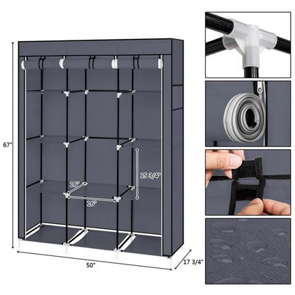 Non Woven Wardrobe 4 Layers 10 Grids 130 X 45 X 167cm - Gray