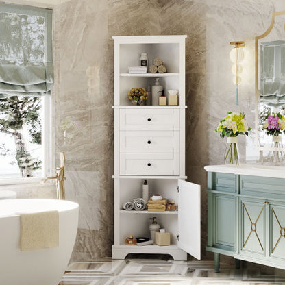 White 68.9-Inch Corner Cabinet with 3 Drawers | Viva