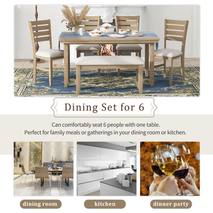 Natural-Finish 6-Piece Dining Set | Viva