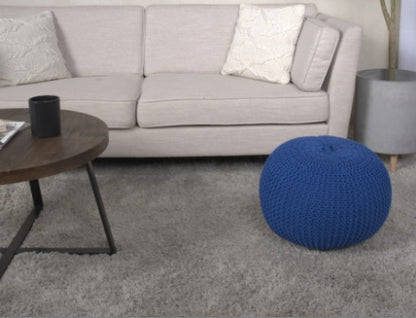 Viva Elite Bordeaux Knitted Cotton Round Pouf in Mustard Yellow