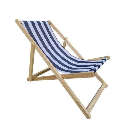 Populus Wood Sling Chair Blue Stripe Broad Blue Stripe  Dark Blue Folding Chaise Lounge Chair