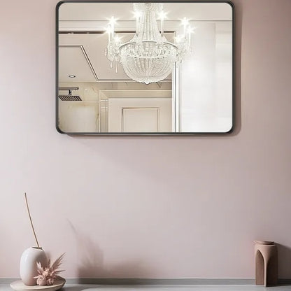 large 40-inch x 30-inch black bathroom mirror is stylishly simple wall styling view