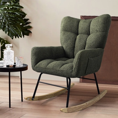 Olive Green Teddy Upholstered Rocking Chair | Viva Cozy Retreat