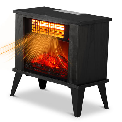 ZOKOP HT1287B 15'' Freestanding Electric Fireplace - Elegant Black Wood Finish, 1000W Quartz Tube Heater with Dual Temperature Control