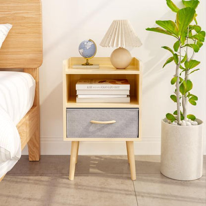 lightweight nightstand with concealed fabric storage