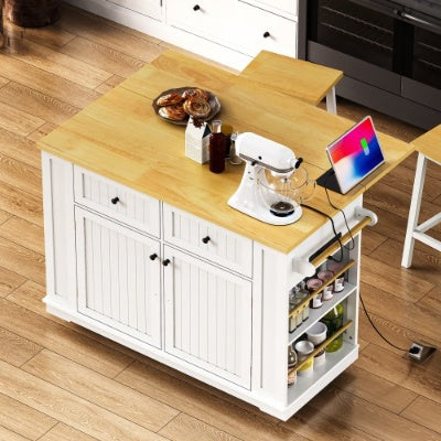 Viva Atelier Renaissance XL Large Kitchen Island Cart with Power Outlet & Bar Stools