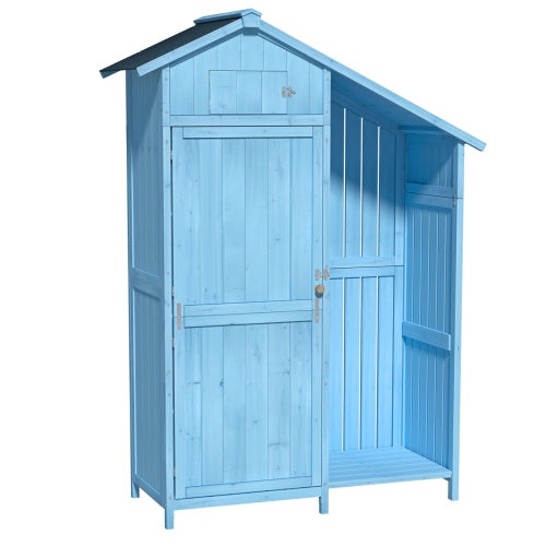 Outdoor Wooden Storage Shed – 46.45'' x 21.25'' x 70'' Garden Tool Cabinet with Waterproof Asphalt Roof, Multi-Tier Shelves – Blue