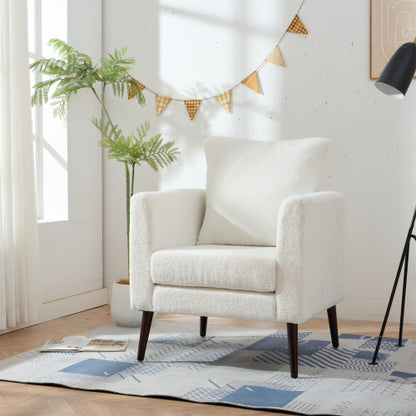 White Teddy Fabric Armchair with Rubberwood Legs | Viva