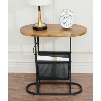 Brown Acacia Oval Side Table with Magazine Storage | Viva