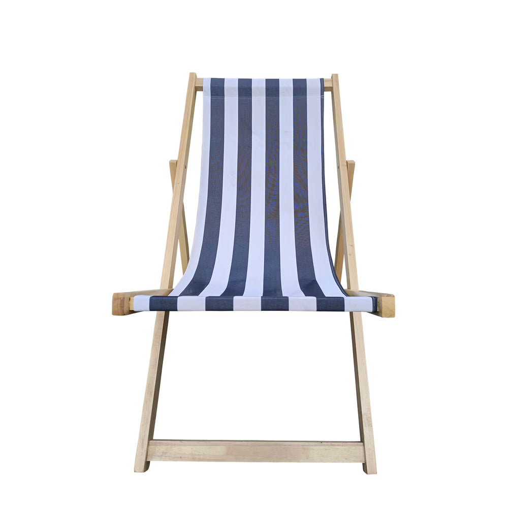 Populus Wood Sling Chair Blue Stripe Broad Blue Stripe  Dark Blue Folding Chaise Lounge Chair