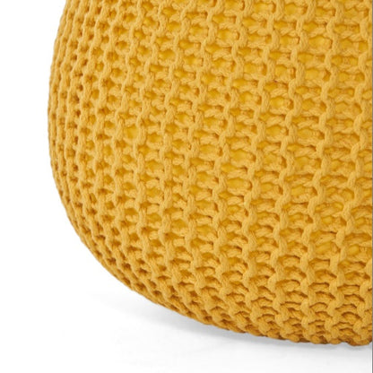Viva Elite Bordeaux Knitted Cotton Round Pouf in Mustard Yellow