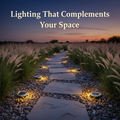 Solar-powered outdoor light with features highlighted, including waterproof rating and runtime.