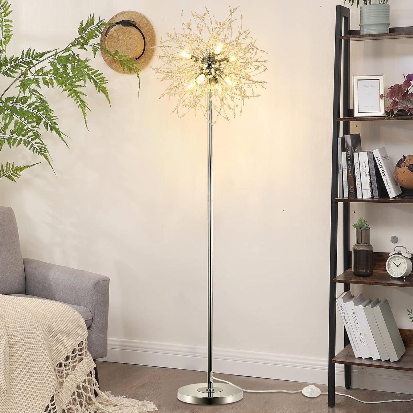 Modern Crystal Floor Lamp - 69-inch Tall Elegant Standing Lamp for Bedroom & Living Room Decor