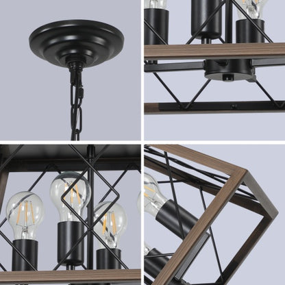 Viva Elite Farmhouse Chandelier - 4-Light Vintage Pendant with Walnut & Black Finish