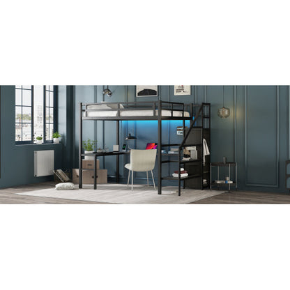 Full-Size Loft Bed with L-Shaped Desk & Wardrobe – Smart & Stylish Living Solution