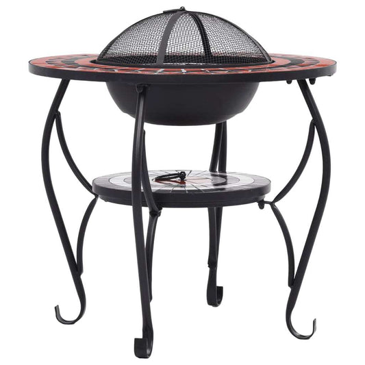 Terracotta & White Mosaic Fire Pit Table - Elegant Outdoor Centerpiece