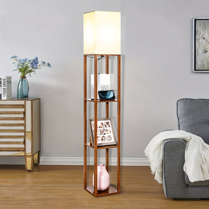 floor lamp with shelf with wooden shelf