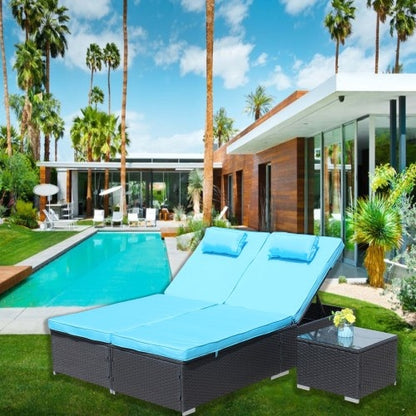🌴 Viva Breeze™ 3-Piece Blue Patio Chaise Lounge Set – Indulge in Intelligent Outdoor Living