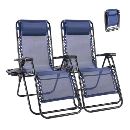 Two blue lounge chairs with black frames on a white background