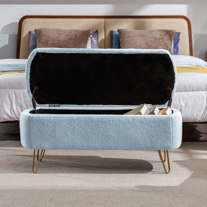 Elegant Blue Bedside Storage Footstool – Smart & Stylish Home Organization