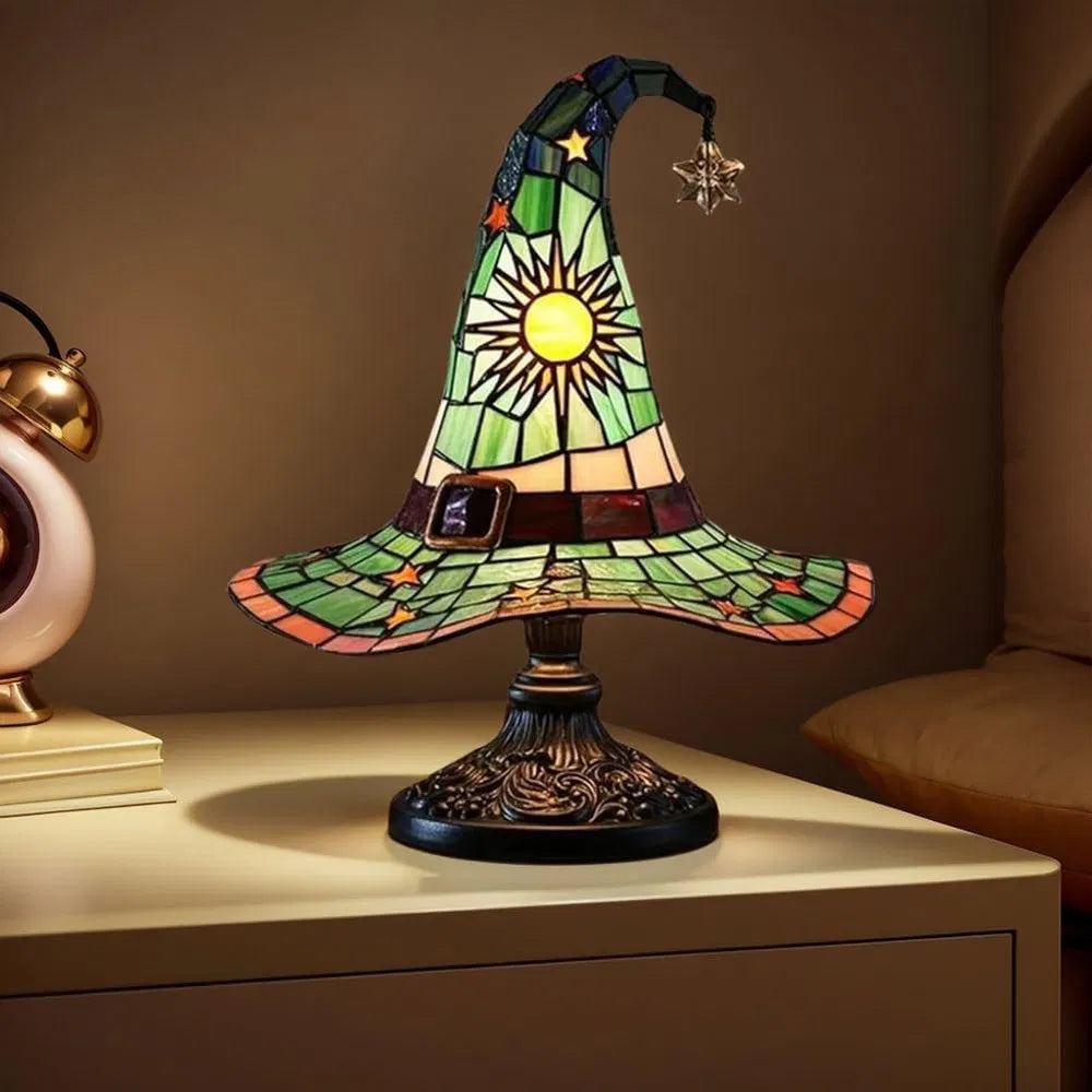 Compact witch hat accent lamp for nightstands shelves and small tabletop spaces