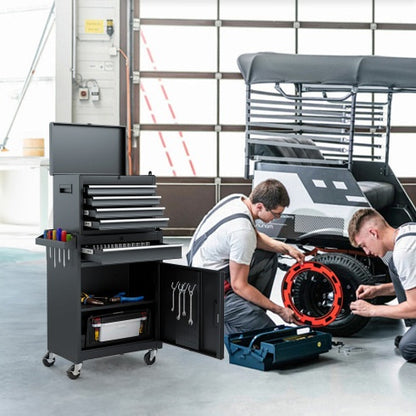 Tool Chest, 5-Drawer Rolling Tool Storage Cabinet With Detachable Top Tool Box, Liner, Universal Lockable Wheels, Adjustable Shelf, Locking Mechanism, Metal Tool Cart For Garage Workshop