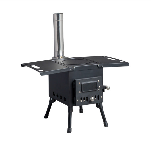 Black Wrought Iron Camping Stove with Chimney – Durable & Efficient Outdoor Cooking