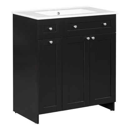 30-Inch Black Bathroom Vanity with Ceramic Sink – Sleek & Spacious Storage Solution