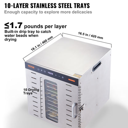 VEVOR 10-Tray 1000W Stainless Steel Food Dehydrator | Viva