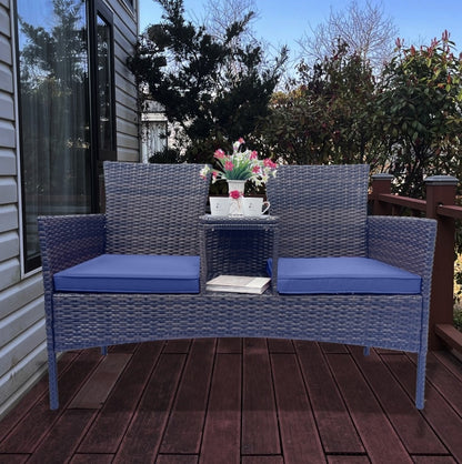 Blue & Brown Woven Patio Conversation Set with Table | Viva Marlowe