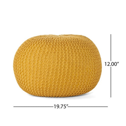 Viva Elite Bordeaux Knitted Cotton Round Pouf in Mustard Yellow