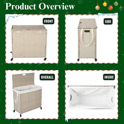 Viva Atelier Cascade 160L Rattan Laundry Hamper with Lid & Removable Bags