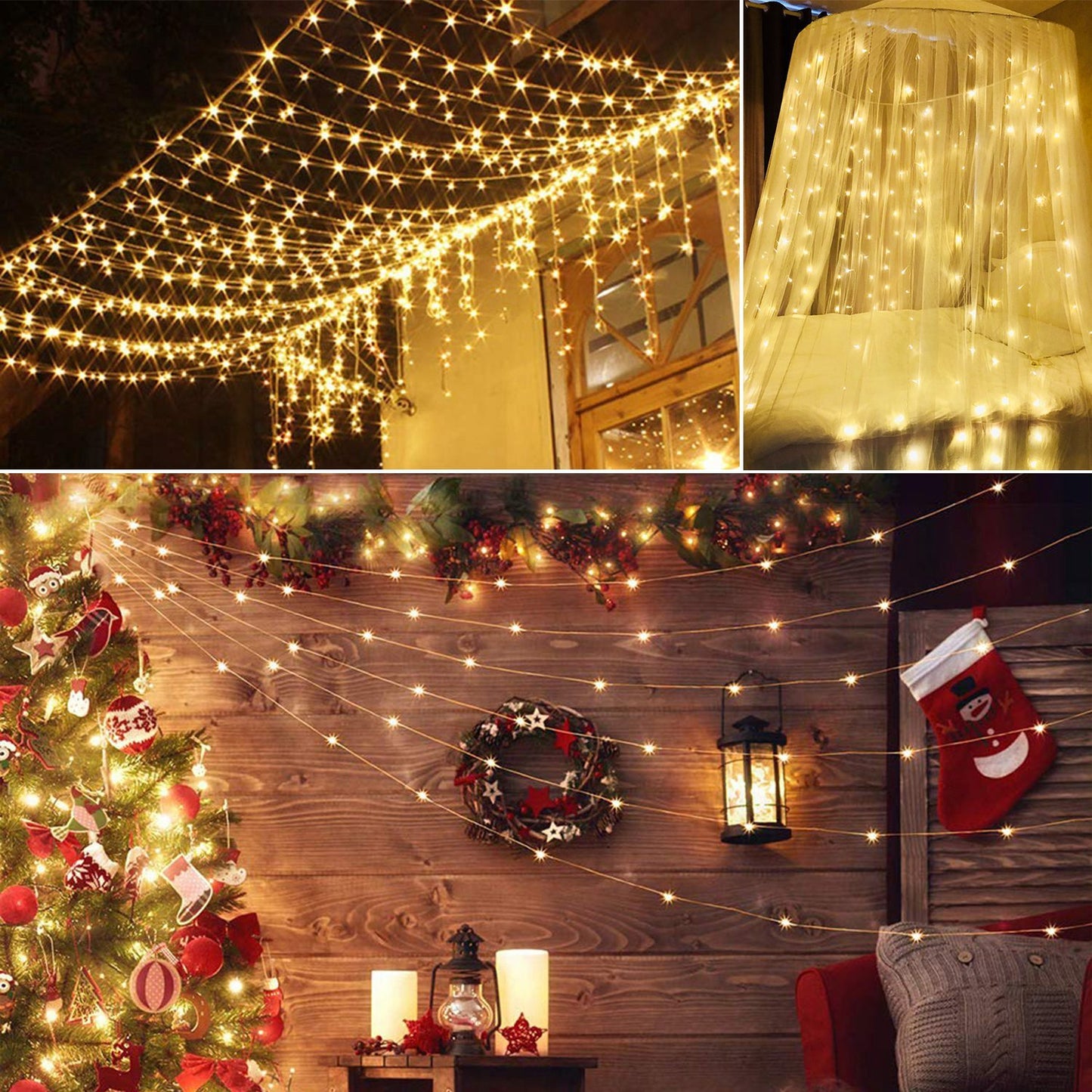Viva Elite LED Curtain String Lights - 300 LEDs 8-Mode Remote (10ft)