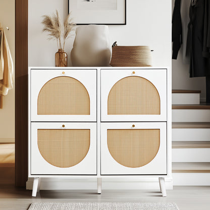 Tall Rattan Shoe Cabinet with 8-Tier Tipping Buckets – Modern Space-Saving Storage
