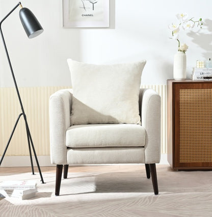 Beige Chenille Armchair with Rubberwood Legs | Viva