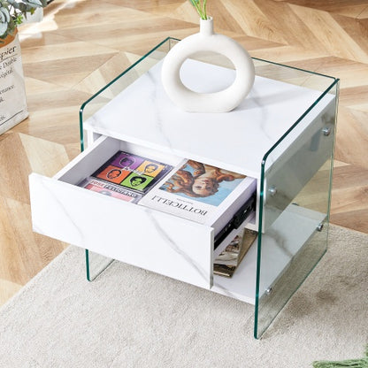 Nocturne White 1-Drawer Glass Nightstand | Viva Elite