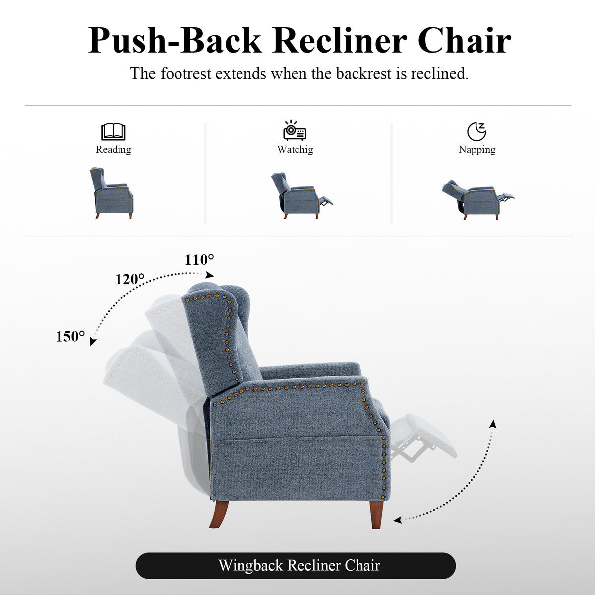 Blue Canvas Push-Back Lounge Chair | Viva