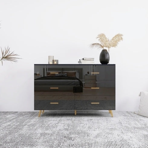 High-Gloss 6-Drawer Dresser with Gold Accents – Modern Luxury Storage Solution