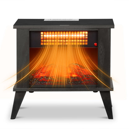 ZOKOP HT1287B 15'' Freestanding Electric Fireplace - Elegant Black Wood Finish, 1000W Quartz Tube Heater with Dual Temperature Control