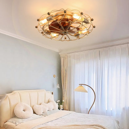Low-Profile Industrial Cage Ceiling Fan with Light & Remote Control | Modern & Space-Saving Design