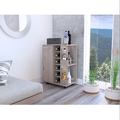 Light Oak 2-Shelf 6-Bottle Bar Cart | Viva
