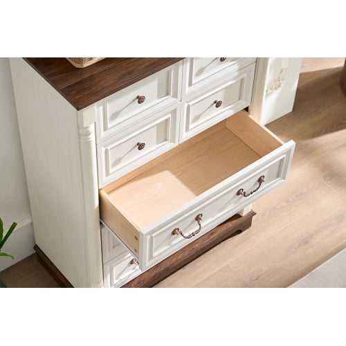 Rustic 7-Drawer Dresser with Wooden Base & Riser Trim – Timeless Elegance for Your Home